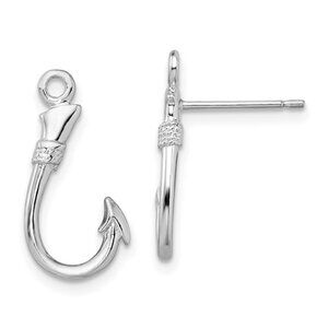 925 Sterling Silver Nautical Fishing Hook Post Earrings